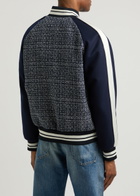 Valentino Panelled Tweed Bomber Jacket Blue And White