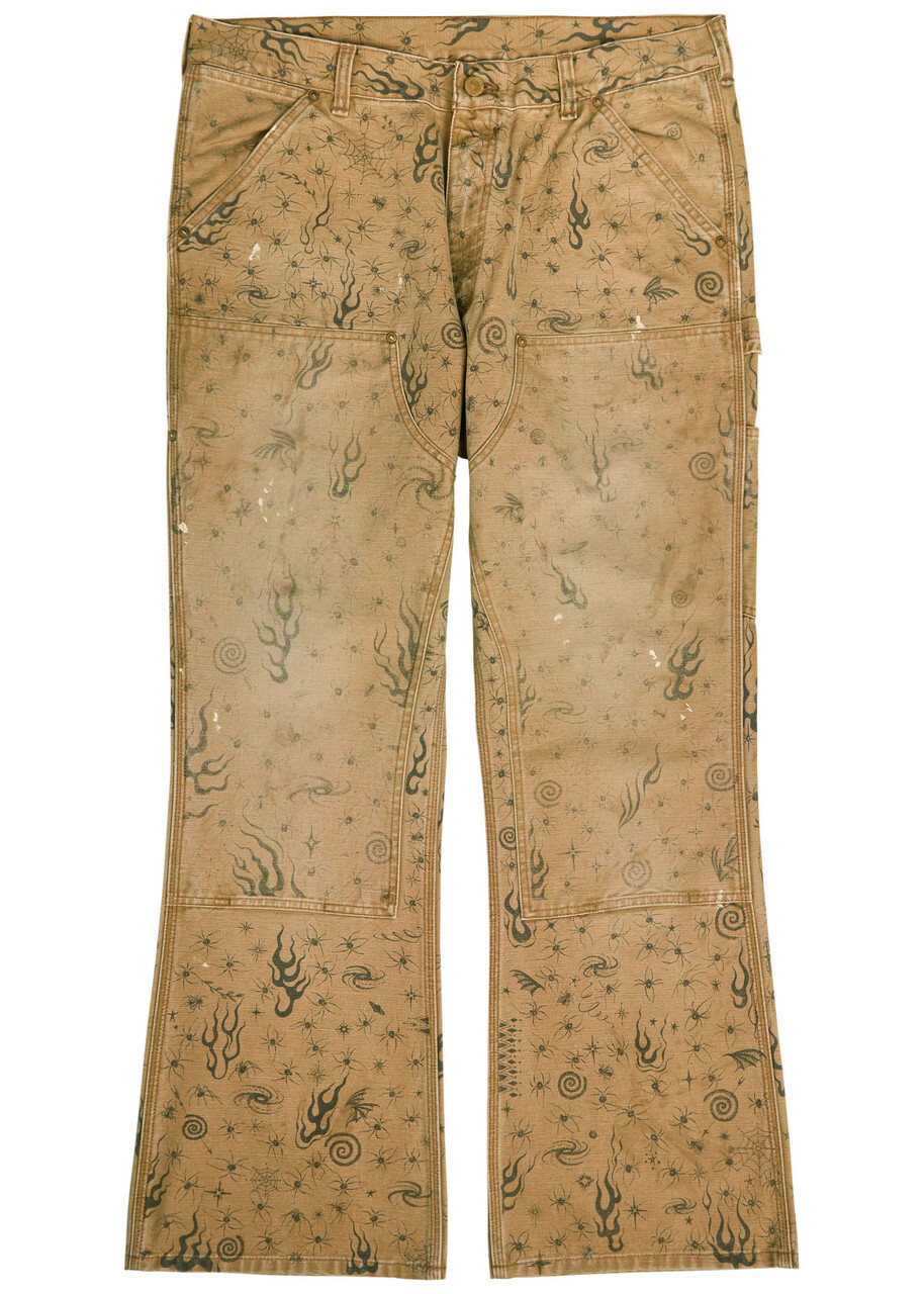 Saint Mxxxxxx Dr. Woo Printed Straight-leg Canvas Trousers Beige