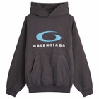 Balenciaga Men's Logo Hoodie in Washed Black/Blue