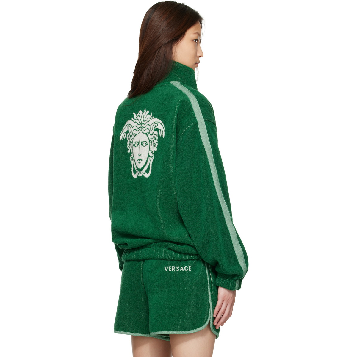 Versace Green Cotton-Terry Jacquard Zip Jacket