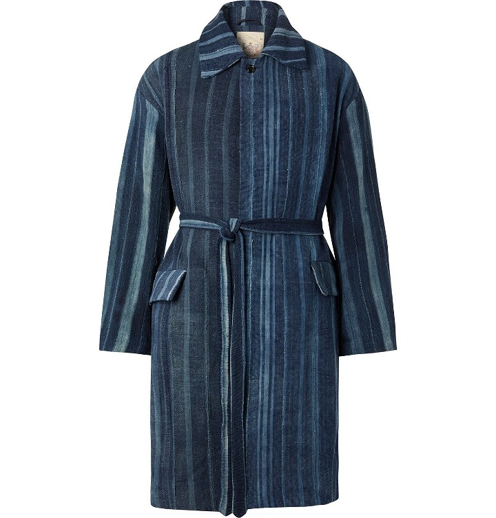 Photo: Monitaly - Belted Striped Cotton Coat - Blue