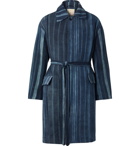 Monitaly - Belted Striped Cotton Coat - Blue