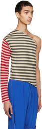 SC103 Beige & Green Asymmetric Long Sleeve T-Shirt