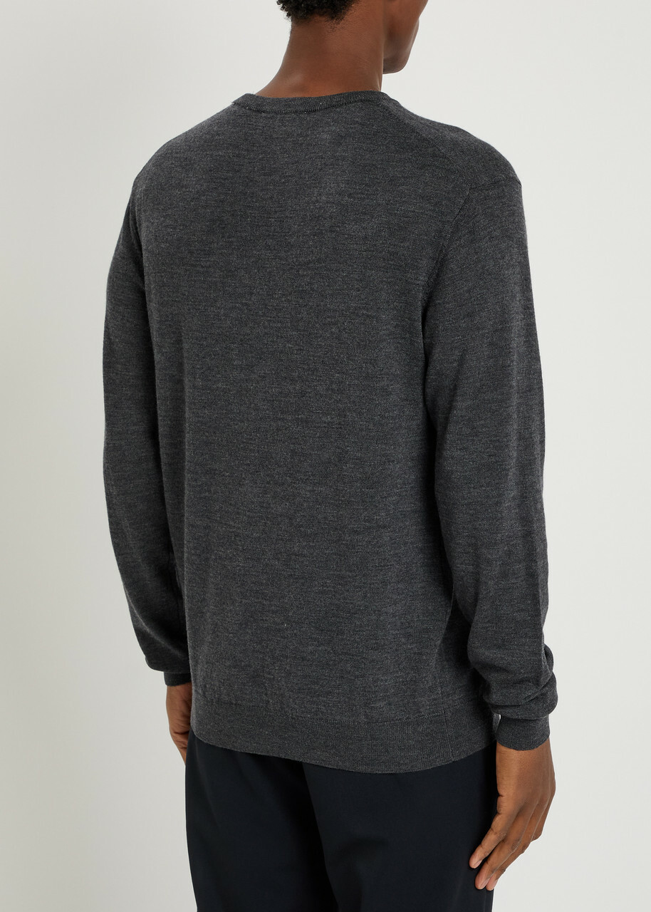 Les Deux Logo Embroidered Merino Wool Jumper Dark Grey