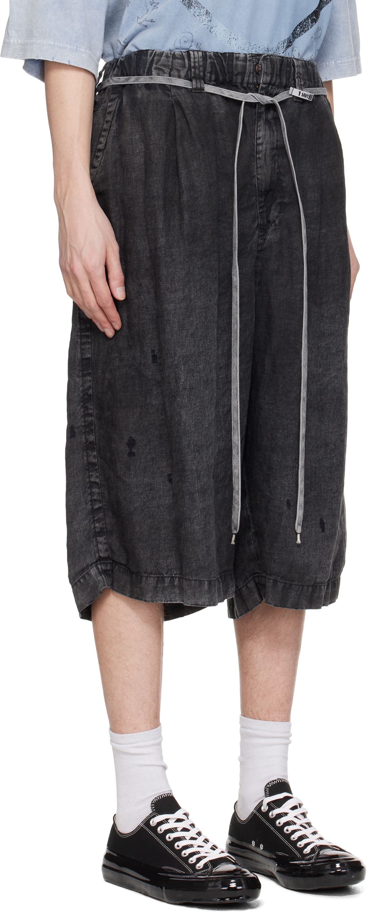 Maison MIHARA YASUHIRO Black Aged Linen Wide Shorts