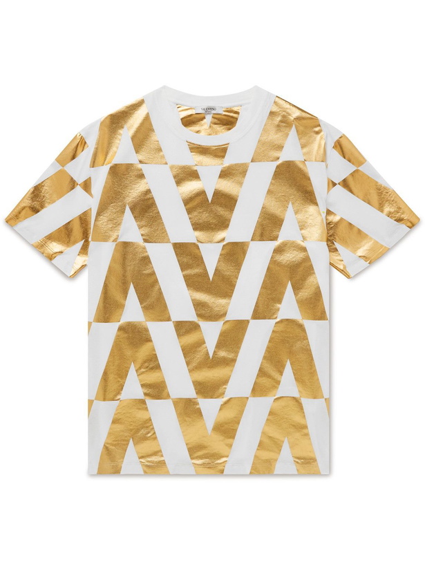 Photo: Valentino - Logo-Print Cotton-Jersey T-Shirt - Neutrals