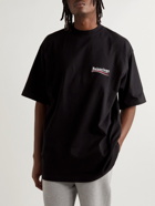 Balenciaga - Oversized Logo-Embroidered Cotton-Jersey T-Shirt - Black