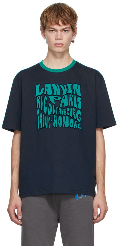 Photo: Lanvin Navy Flocked Logo T-Shirt