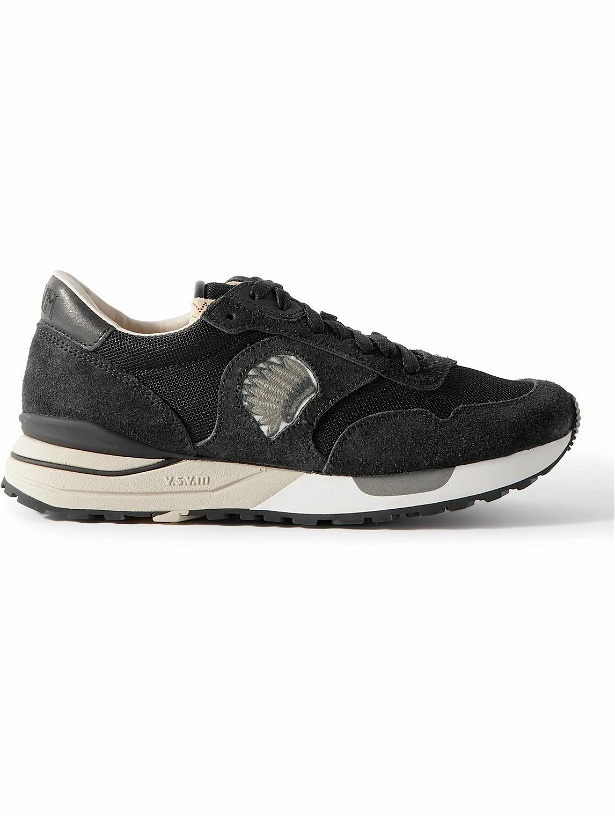 Photo: Visvim - Roland Leather-Trimmed Embroidered Suede and Mesh Sneakers - Black