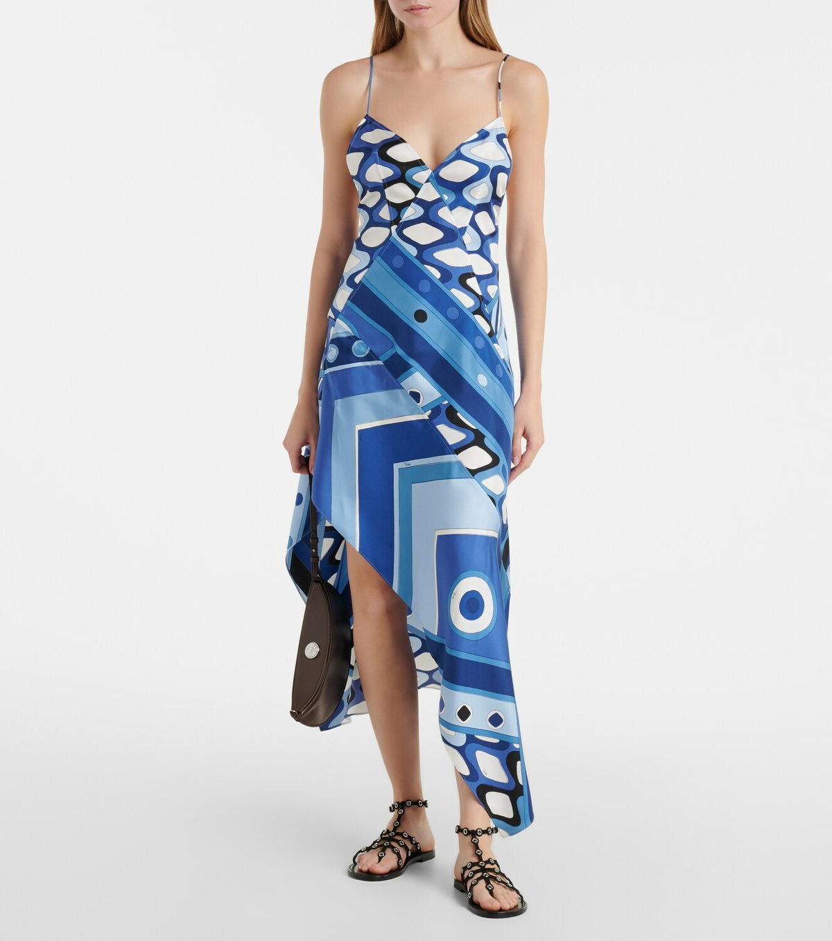 Pucci Printed asymmetric silk satin midi dress