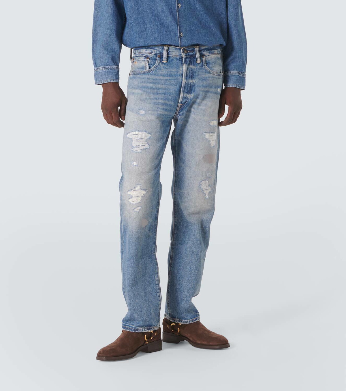 RRL Distressed low-rise straight jeans RRL