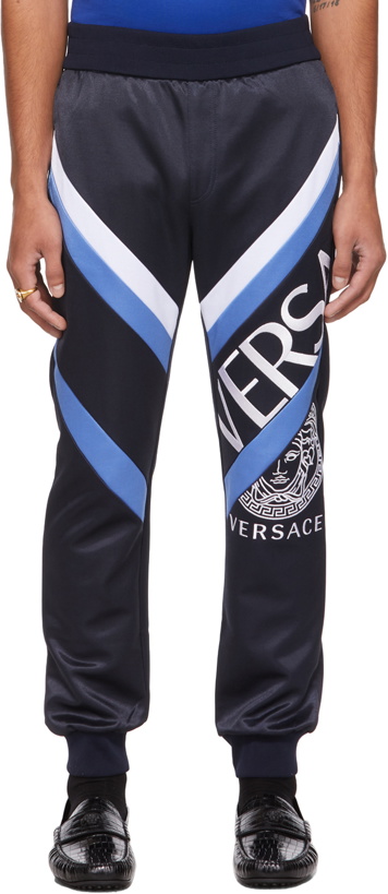 Photo: Versace Navy Jersey Logo Lounge Pants