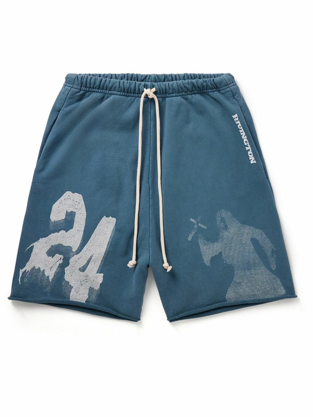 Photo: RRR123 - Enemy Straight-Leg Logo-Print Cotton-Jersey Drawstring Shorts - Cobalt
