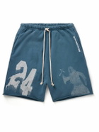 RRR123 - Enemy Straight-Leg Logo-Print Cotton-Jersey Drawstring Shorts - Cobalt