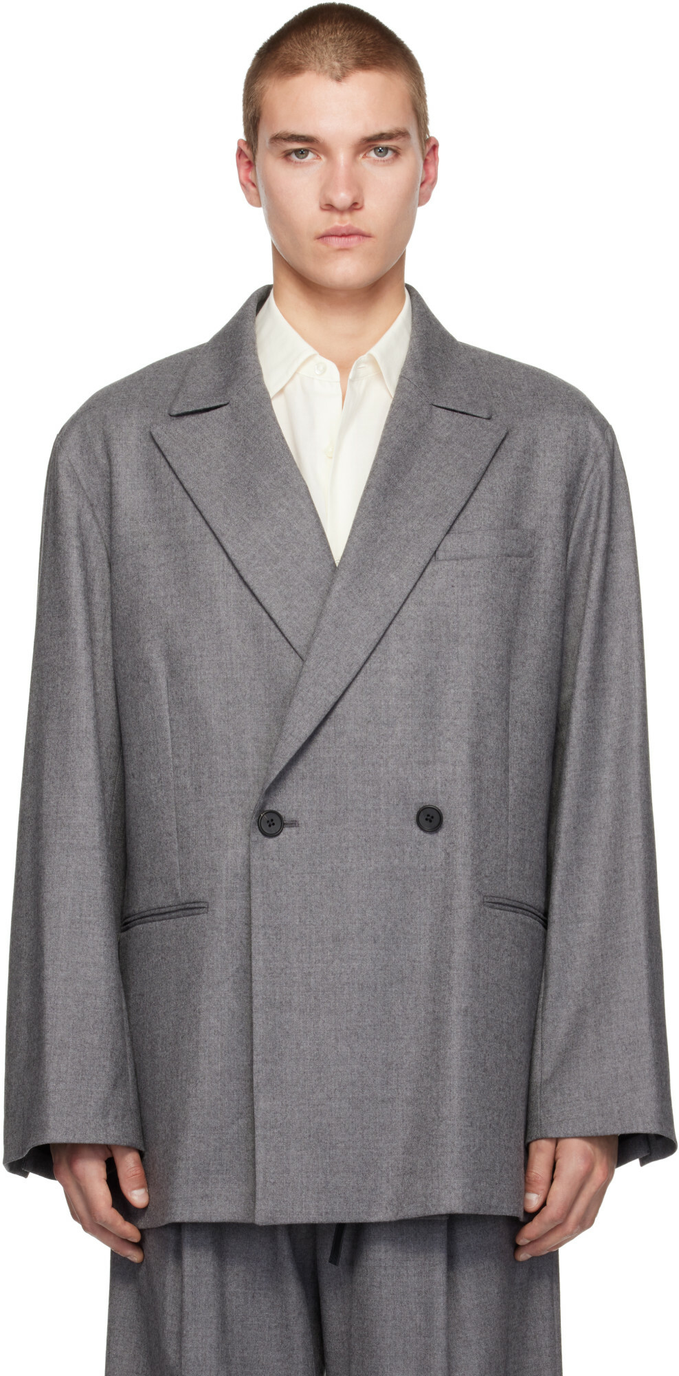 ssstein Gray Oversized Peaked Lapel Blazer