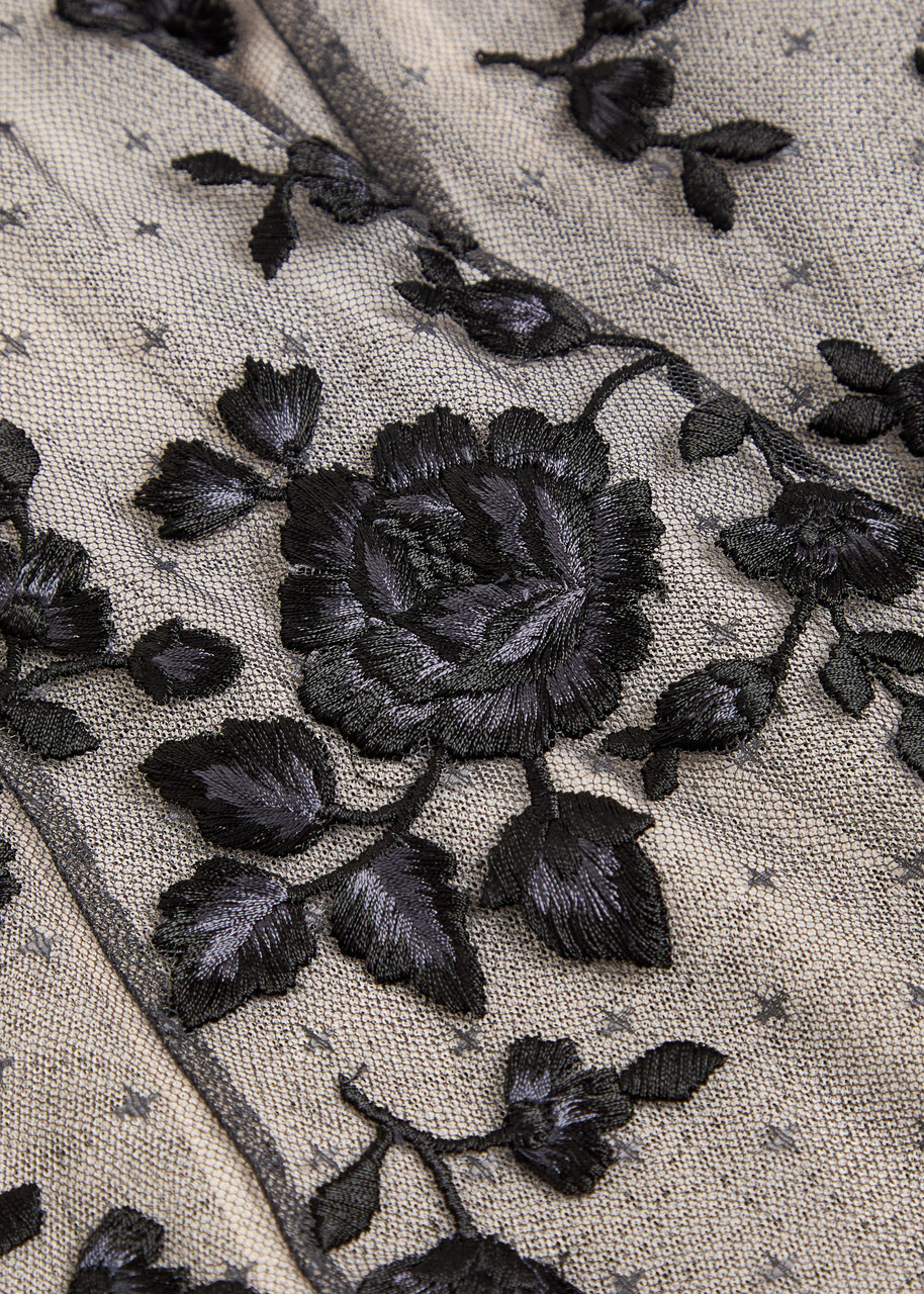 Needle & Thread Rosa Floral-embroidered Tulle Cape Black