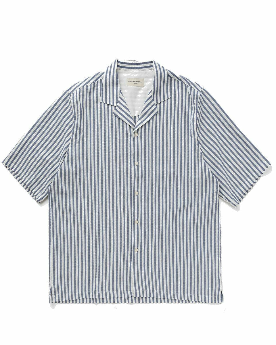 Photo: Officine Générale Eren Ss Textured Cotton Stripe Shirt Blue/White - Mens - Shortsleeves