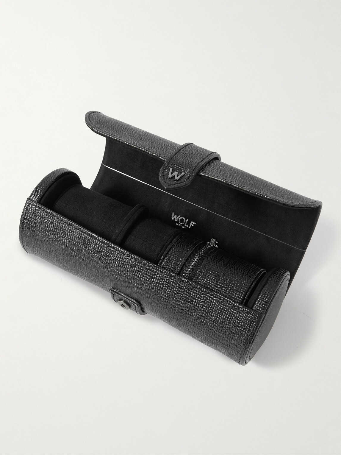 WOLF - Cross-Grain Glossed Vegan Leather Watch and Jewellery Roll