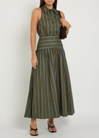 Staud Romy Striped Stretch-cotton Poplin Dress Grey