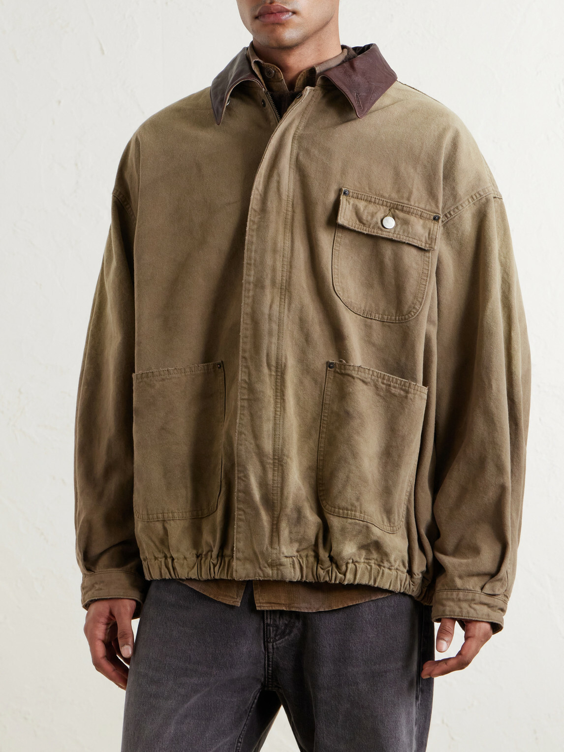 ssstein - Leather-Trimmed Garment-Dyed Cotton-Canvas Jacket - Brown