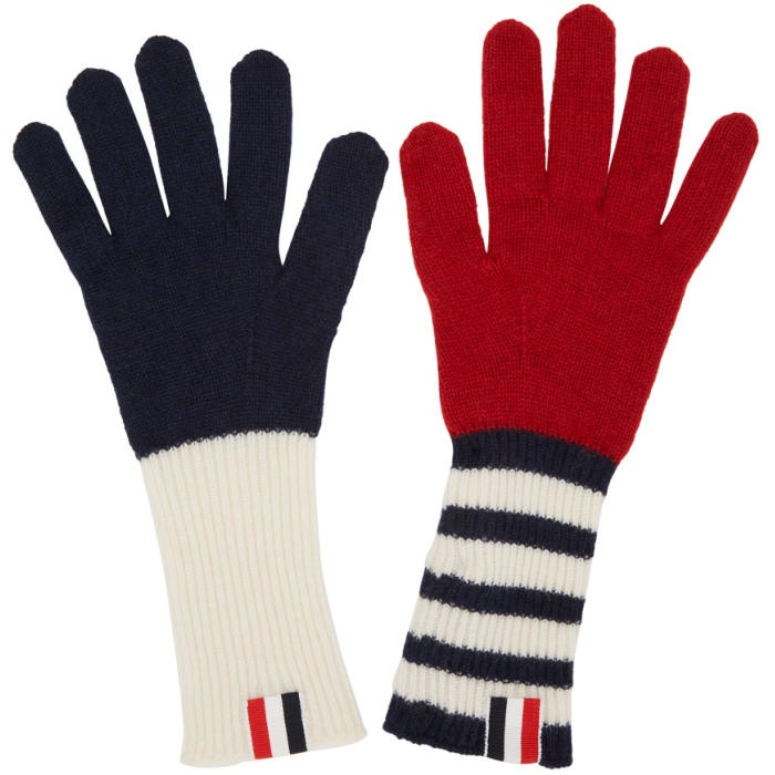 Photo: Thom Browne Tricolor Rib Cashmere Funmix Four Bar Gloves