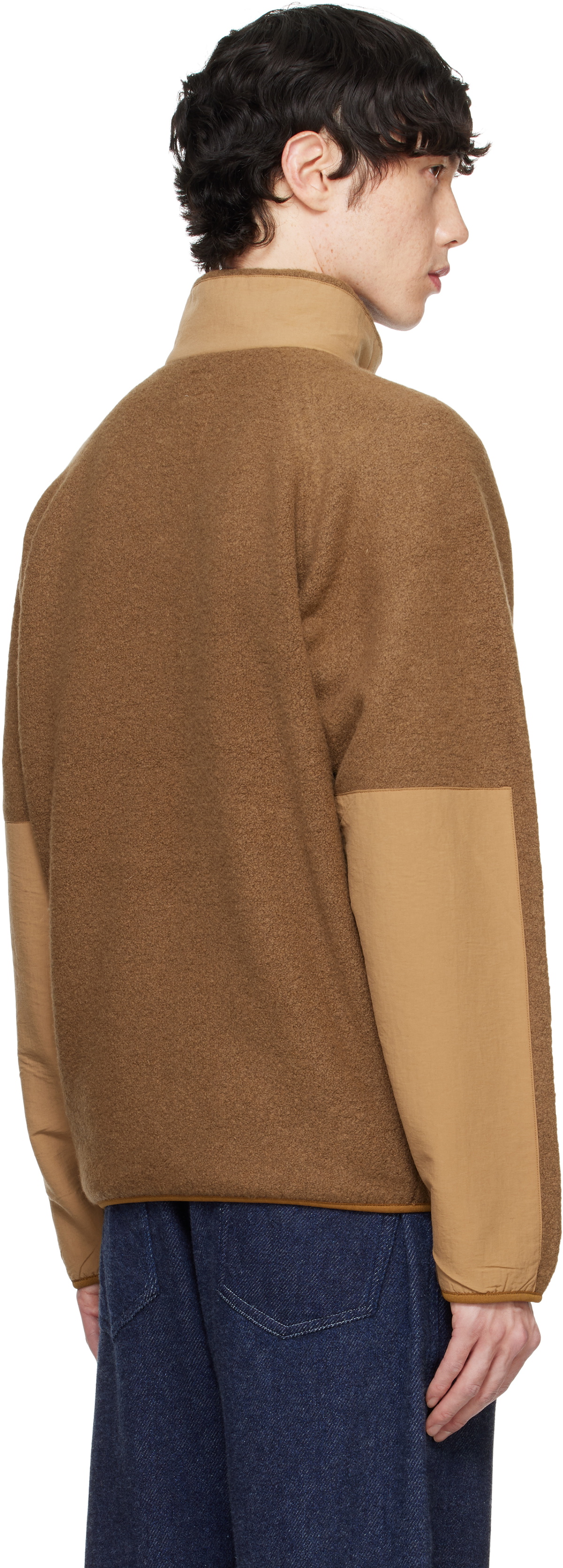 nanamica Brown Boiled Wool Zip Up Sweater Nanamica