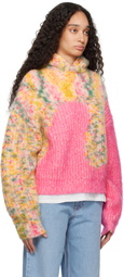 ERL Pink & Yellow Bicolor Swirl Knit Hoodie