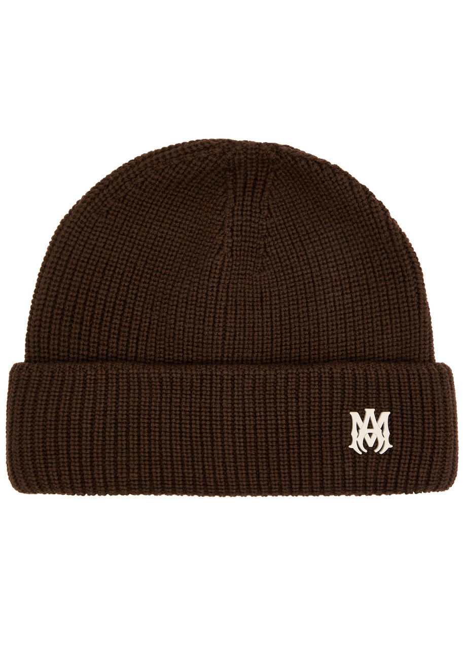 Amiri MA Logo Ribbed Wool Beanie - Brown - One Size