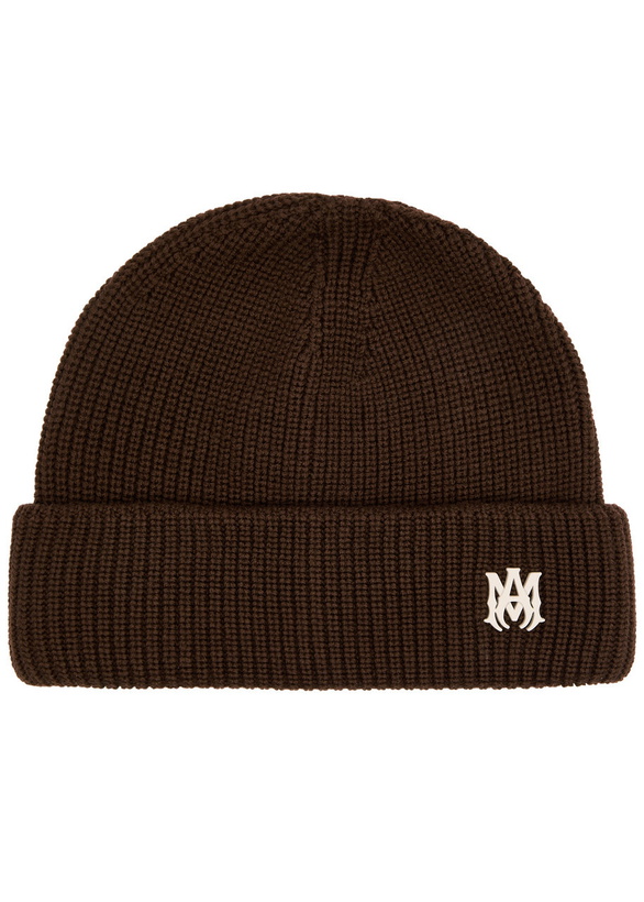 Photo: Amiri MA Logo Ribbed Wool Beanie - Brown - One Size