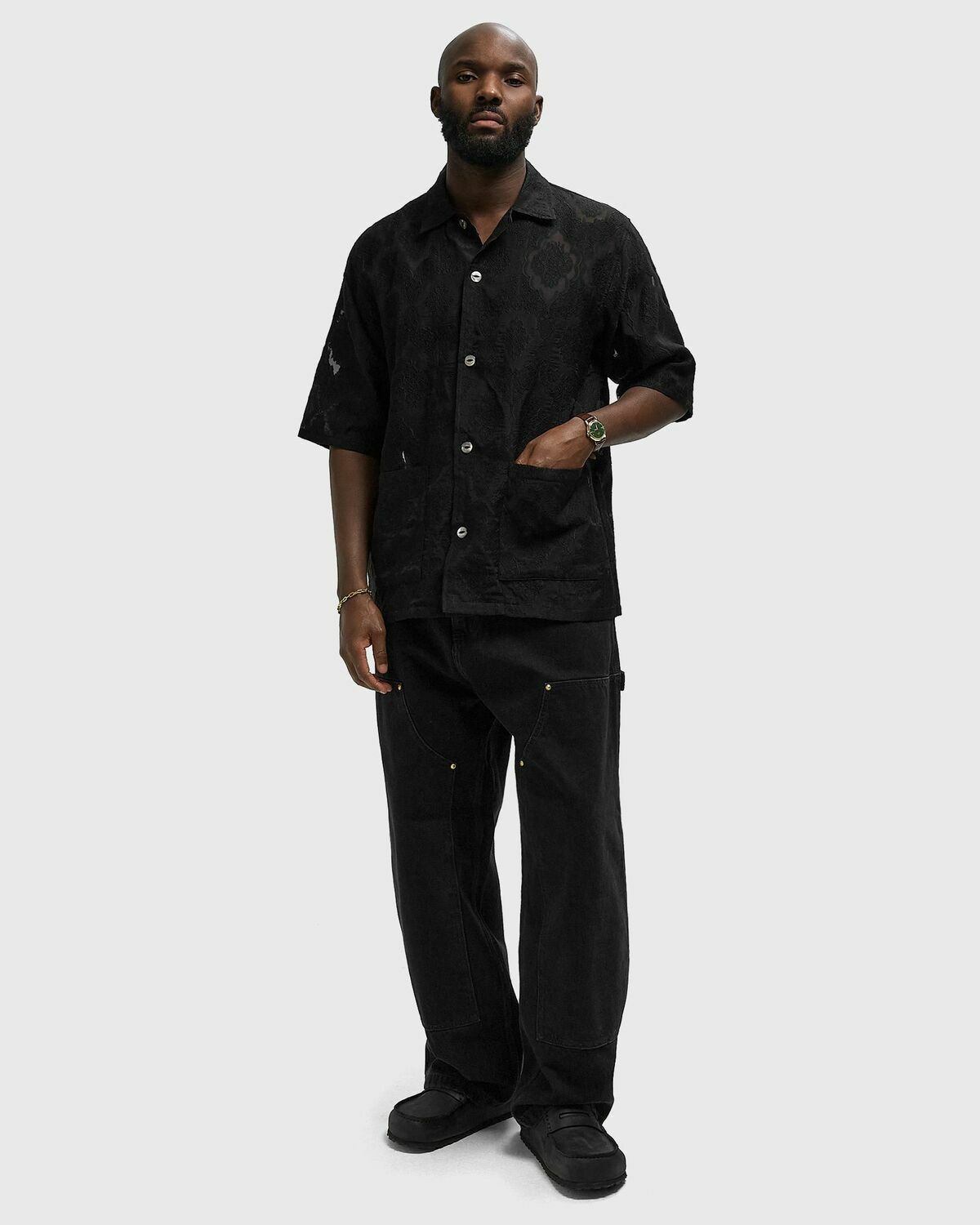 Needles Cabana Shirt - Victorian Sheer Black Mens Shortsleefe