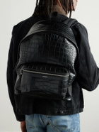 SAINT LAURENT - City Croc-Effect Glossed-Leather Backpack