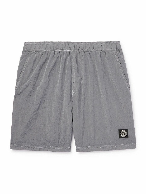 Photo: Stone Island - Straight-Leg Mid-Length Logo-Appliquéd Nylon Metal Swim Shorts - Gray