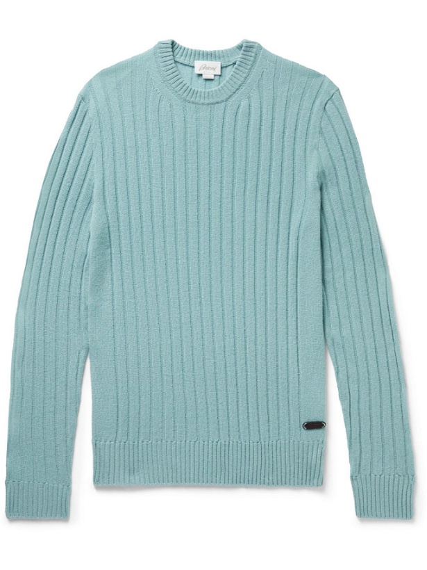 Photo: Brioni - Slim-Fit Ribbed Cashmere Sweater - Blue