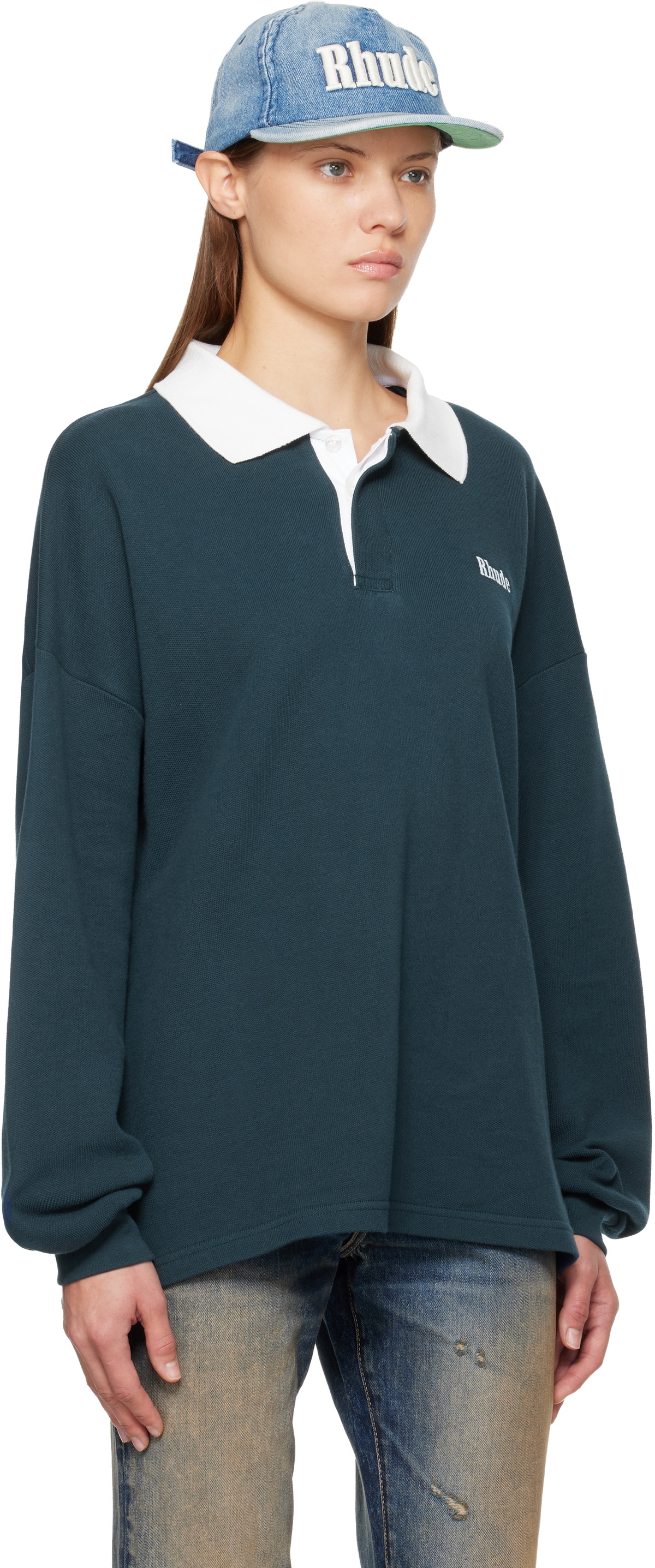 Rhude Navy LS Pique Polo
