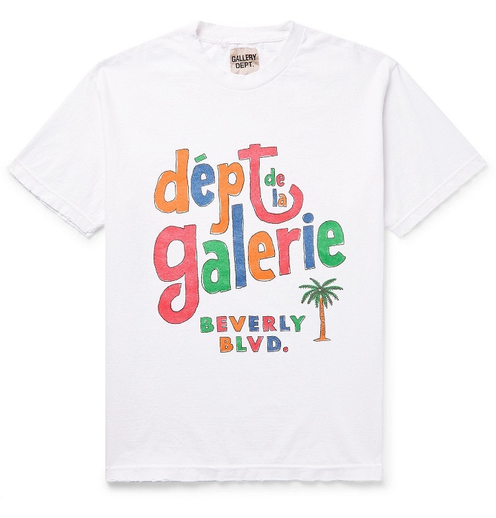 Photo: Gallery Dept. - Distressed Logo-Print Cotton-Jersey T-Shirt - White
