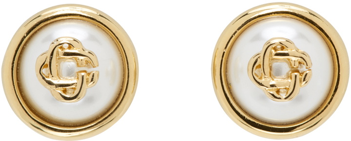 Photo: Casablanca Gold & White Pearl Logo Stud Earrings