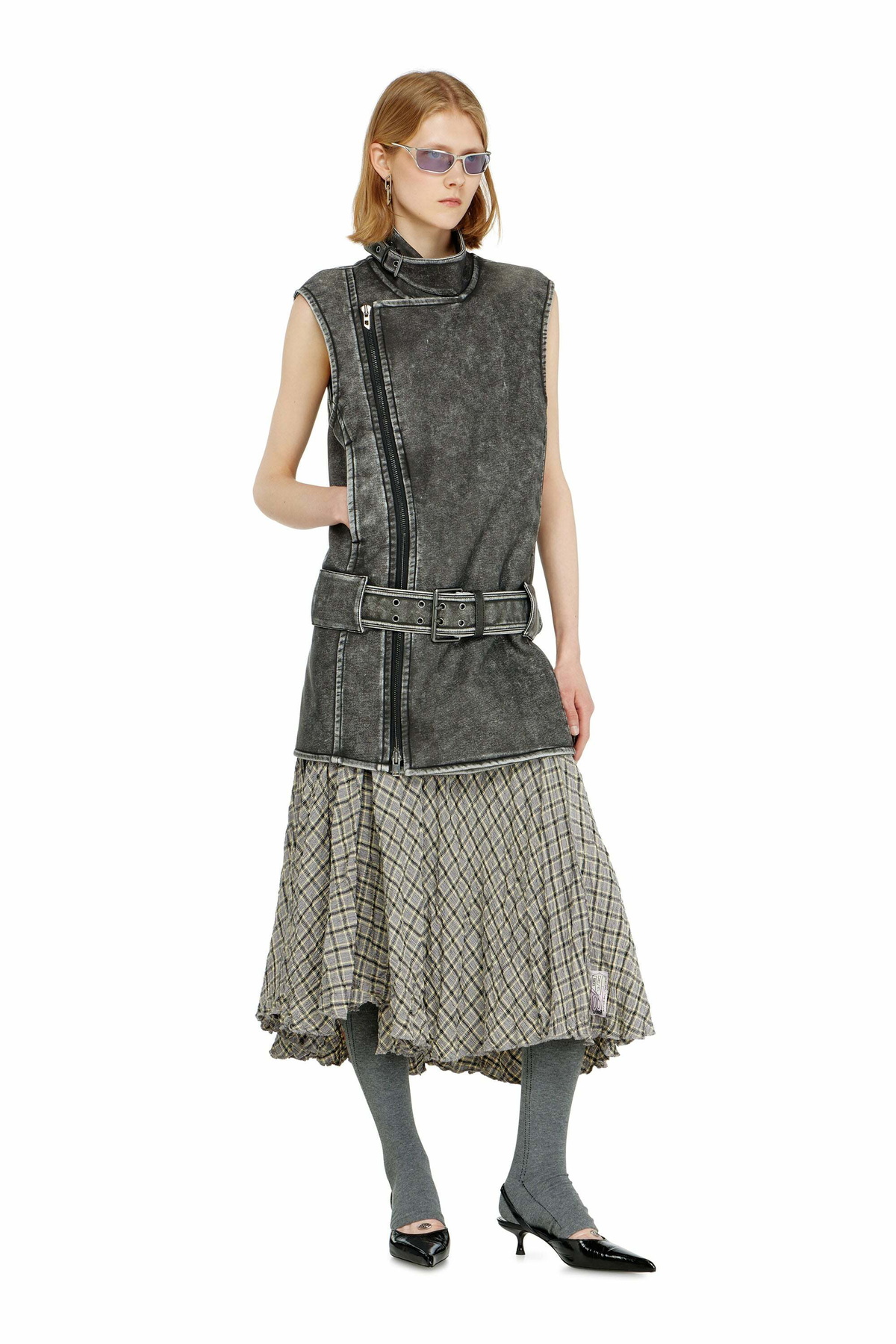 Diesel Biker-style mini dress with belt - Dresses Womens in Grey