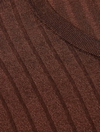 TOM FORD - Slim-Fit Ribbed Silk-Blend Henley Sweater - Brown