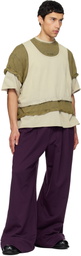 We11done Off-White & Green Triple Layered Washed T-shirt