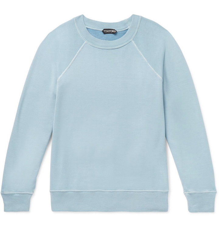 Photo: TOM FORD - Garment-Dyed Loopback Cotton-Jersey Sweatshirt - Blue