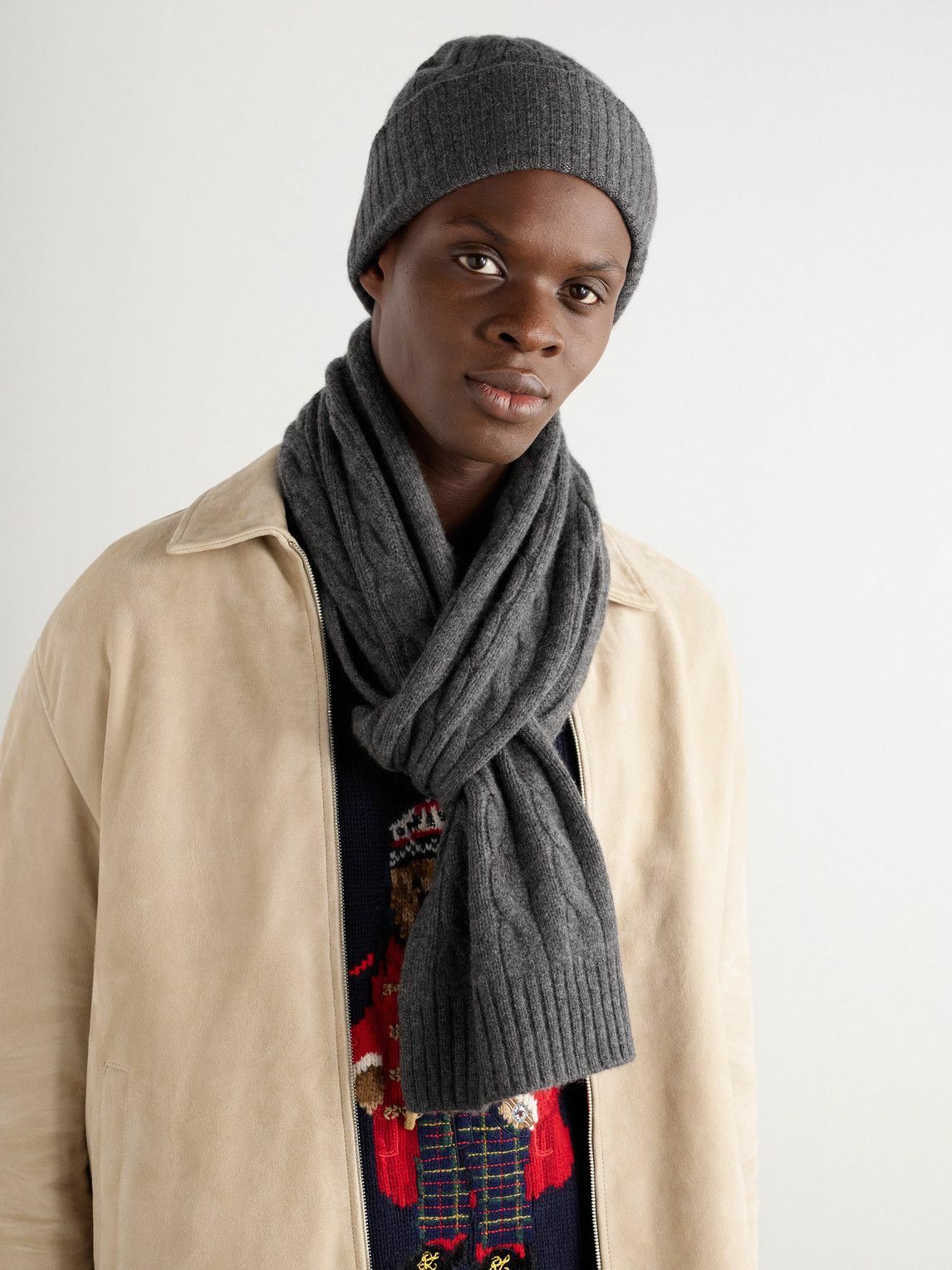 Polo Ralph Lauren - Logo-Embroidered Cable-Knit Cashmere Scarf and