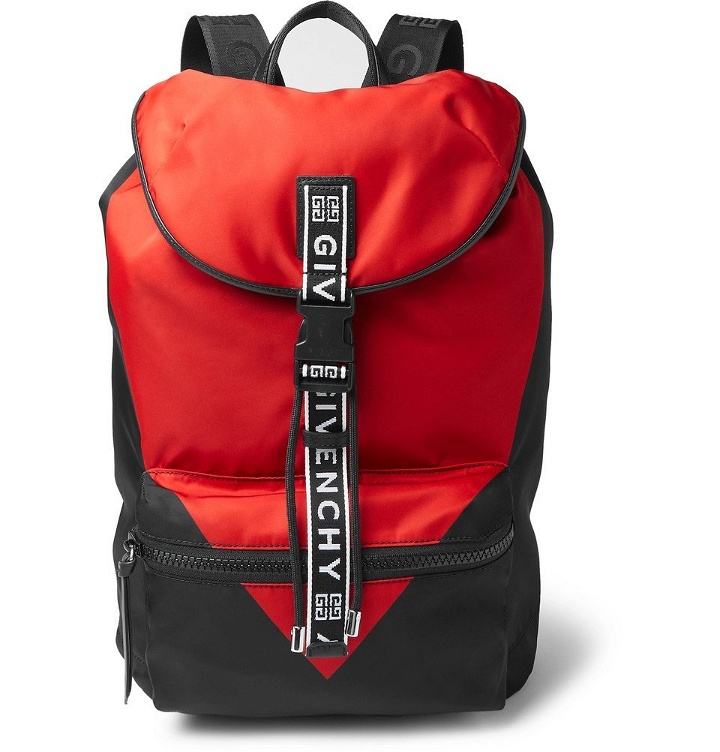 Photo: Givenchy - Logo-Jacquard and Leather-Trimmed Colour-Block Nylon Backpack - Red