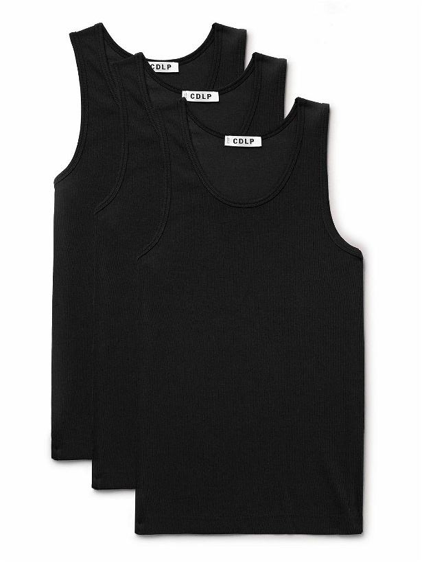 Photo: CDLP - Three-Pack Ribbed Stretch Lyocell and Cotton-Blend Jersey Tank Tops - Black