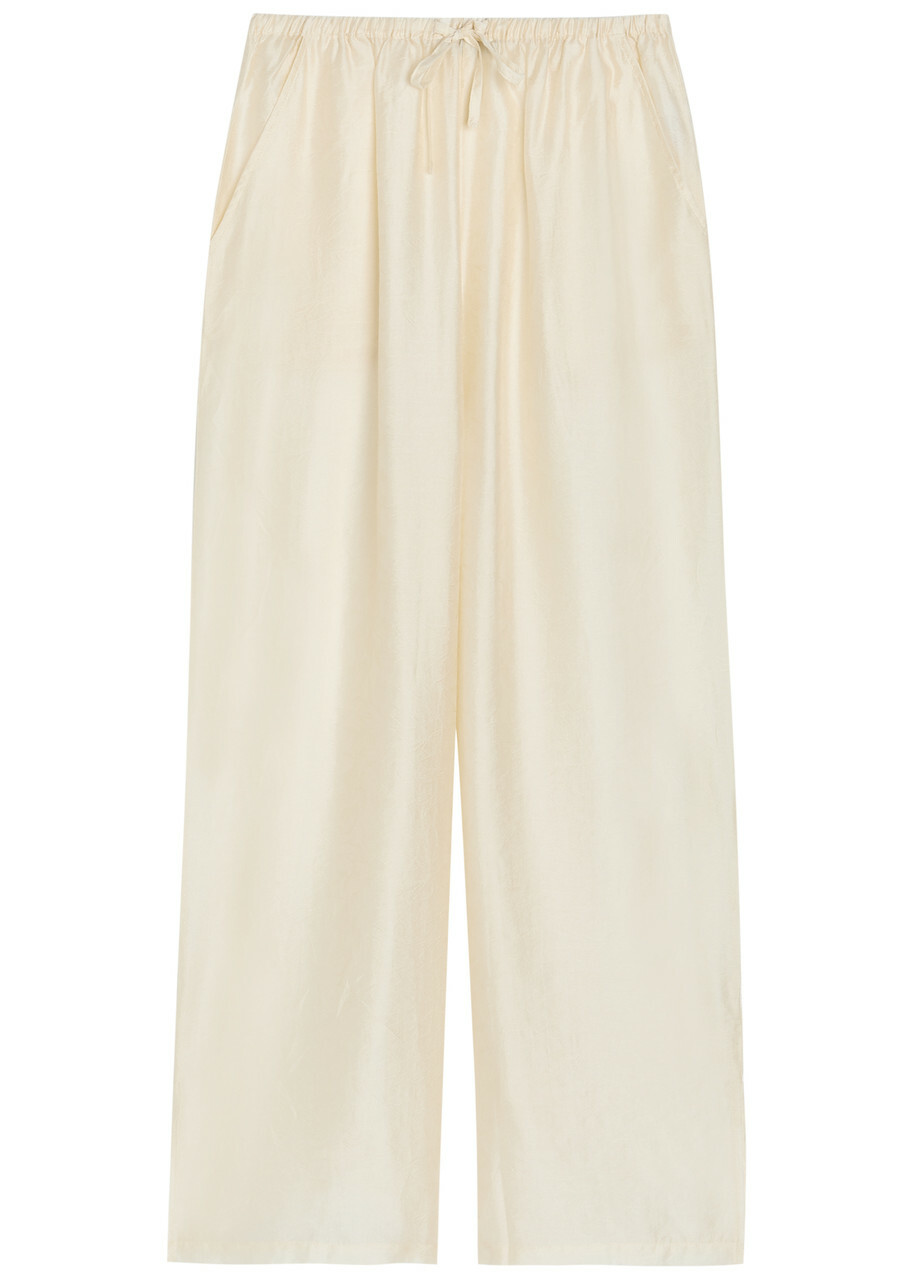 Solaqua Giulia Embroidered Wide-leg Trousers Ivory