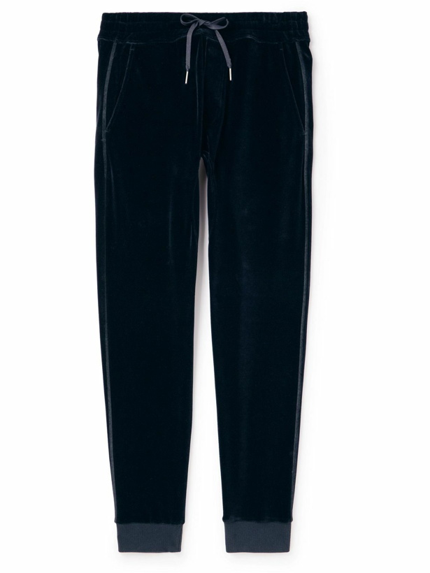 Photo: TOM FORD - Tapered Cotton-Blend Velour Sweatpants - Blue