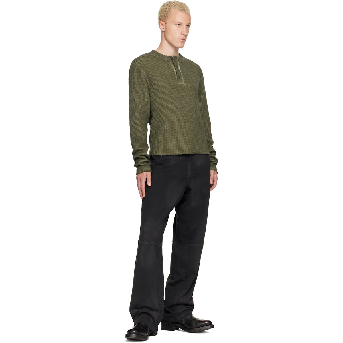 424 Khaki Long-Sleeve Thermal Jersey Henley