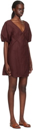 Deiji Studios Burgundy Tie Seamed Minidress
