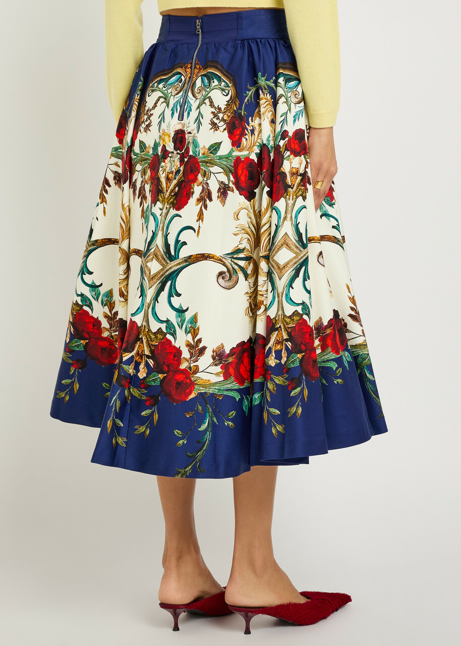 Alice + Olivia Nilda Floral-print Cotton-poplin Midi Skirt Multicoloured