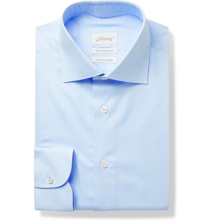 Photo: BRIONI - William Slim-Fit Cutaway-Collar Cotton-Twill Shirt - Blue