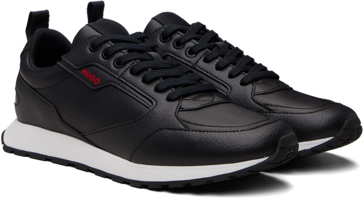 Hugo Black Grained Faux-Leather Sneakers